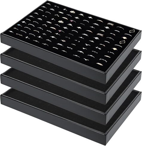 4 Pack Velvet Ring Display Tray 100 Slots Stackable Jewelry Organizer Tray Ring Holder Showcase for Rings Earrings Jewelry Storage for Drawer Dresser Store Display in Saudi Arabia