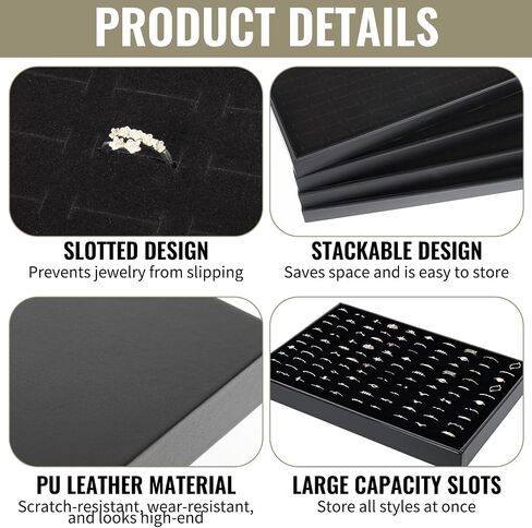 4 Pack Velvet Ring Display Tray 100 Slots Stackable Jewelry Organizer Tray Ring Holder Showcase for Rings Earrings Jewelry Storage for Drawer Dresser Store Display in Saudi Arabia