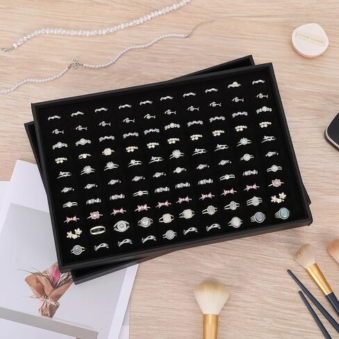 4 Pack Velvet Ring Display Tray 100 Slots Stackable Jewelry Organizer Tray Ring Holder Showcase for Rings Earrings Jewelry Storage for Drawer Dresser Store Display in Saudi Arabia