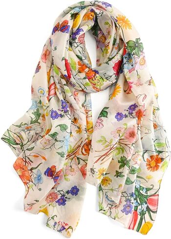 100% Mulberry Silk Scarf for Women, 69'' x 43'' Lightweight Large Silk Floral Shawl Wraps Neck Scarf Gift Packed in Kuwait