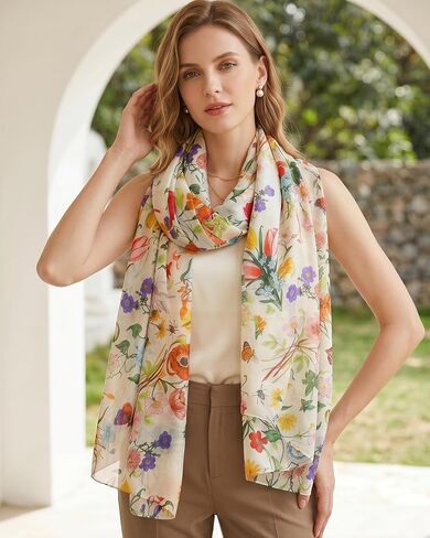 100% Mulberry Silk Scarf for Women, 69'' x 43'' Lightweight Large Silk Floral Shawl Wraps Neck Scarf Gift Packed in Kuwait