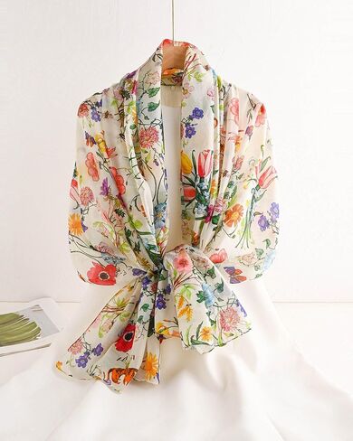 100% Mulberry Silk Scarf for Women, 69'' x 43'' Lightweight Large Silk Floral Shawl Wraps Neck Scarf Gift Packed in Kuwait