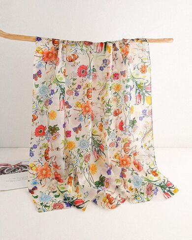 100% Mulberry Silk Scarf for Women, 69'' x 43'' Lightweight Large Silk Floral Shawl Wraps Neck Scarf Gift Packed in Kuwait
