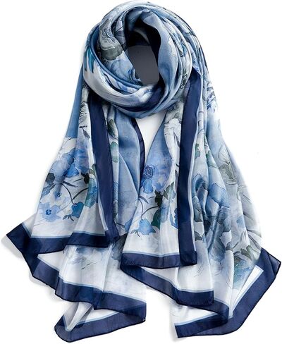 100% Mulberry Silk Scarf for Women, 69'' x 43'' Lightweight Large Silk Floral Shawl Wraps Neck Scarf Gift Packed in Kuwait