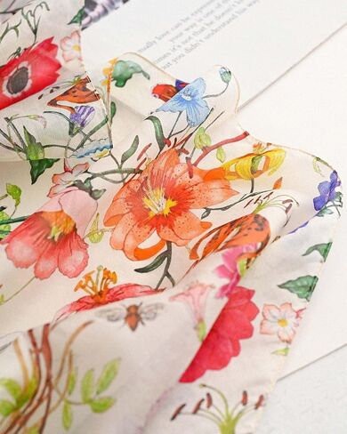 100% Mulberry Silk Scarf for Women, 69'' x 43'' Lightweight Large Silk Floral Shawl Wraps Neck Scarf Gift Packed in Kuwait