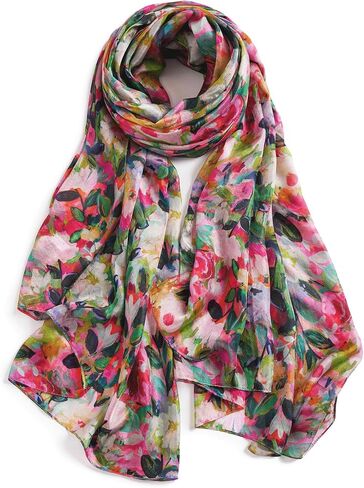 100% Mulberry Silk Scarf for Women, 69'' x 43'' Lightweight Large Silk Floral Shawl Wraps Neck Scarf Gift Packed in Kuwait
