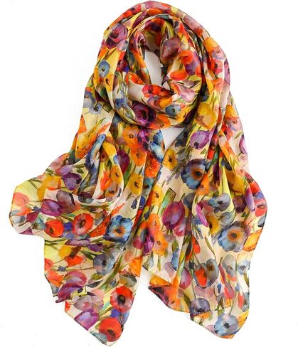 100% Mulberry Silk Scarf for Women, 69'' x 43'' Lightweight Large Silk Floral Shawl Wraps Neck Scarf Gift Packed in Kuwait