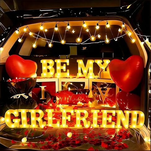 Quieres Ser Mi Novia Light Up Letters Proposing Decorations Set Includes 14 LED Light Letters and 1000 Rose Petals in Saudi Arabia