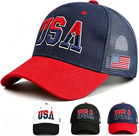 USA Hat American Flag Baseball Cap Mesh Trucker Adjustable Breathable 4th of July Accessories for Men Women Gifts in Kuwait