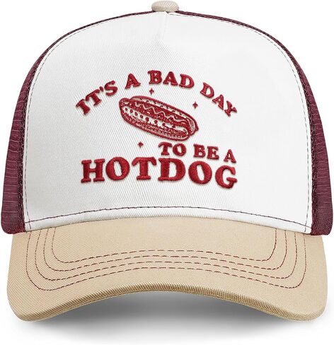 Snapback Trucker Hat | Embroidered Adjustable Breathable Mesh Baseball Cap for Men Women | Hot Dog Hat in Saudi Arabia