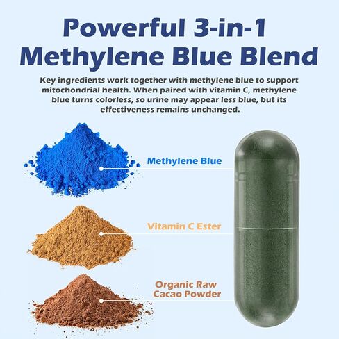 Methylene Blue Capsules - Pharmaceutical Grade Blue Methylene 15mg, with Vitamin C Ester, Daily Wellness & Cellular Support, 60 Capsules in Saudi Arabia
