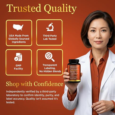Liposomal Turmeric Supplement Liposomal Curcumin Capsules with Resveratrol, Boswellia Serrata, Turmeric and Ginger Supplement for Men & Women, Enhanced Absorption - Third-Party Lab Tested, Made in USA in Saudi Arabia