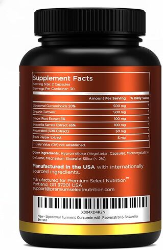 Liposomal Turmeric Supplement Liposomal Curcumin Capsules with Resveratrol, Boswellia Serrata, Turmeric and Ginger Supplement for Men & Women, Enhanced Absorption - Third-Party Lab Tested, Made in USA in Saudi Arabia
