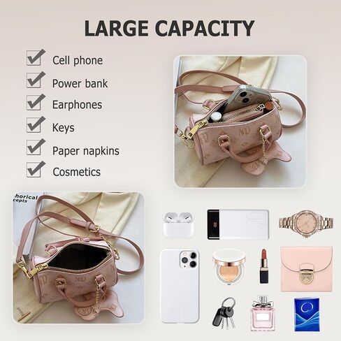 CORIOS Women Cartoon Print Boston Purse Shoulder Crossbody Bag with Cute Dog Pendant PU Leather Satchel Messenger Bag in Kuwait