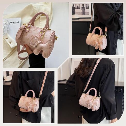 CORIOS Women Cartoon Print Boston Purse Shoulder Crossbody Bag with Cute Dog Pendant PU Leather Satchel Messenger Bag in Kuwait