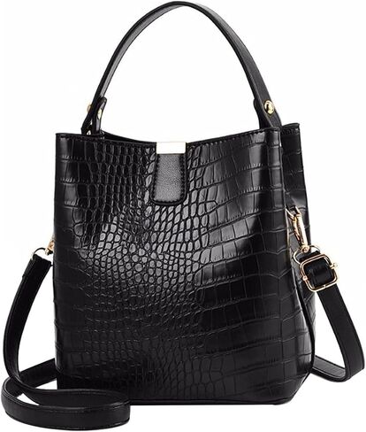 Retro Alligator Bucket Bag, Genuine Leather Crocodile Pattern Designer Shoulder and Crossbody Wallet Bag for Women in Kuwait