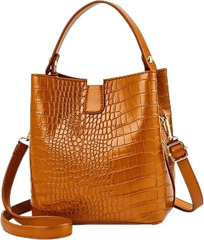 Retro Alligator Bucket Bag, Genuine Leather Crocodile Pattern Designer Shoulder and Crossbody Wallet Bag for Women in Kuwait