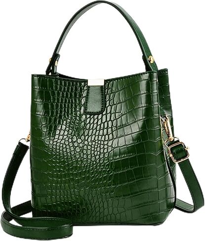 Retro Alligator Bucket Bag, Genuine Leather Crocodile Pattern Designer Shoulder and Crossbody Wallet Bag for Women in Kuwait
