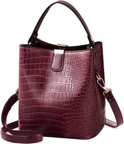 Retro Alligator Bucket Bag, Genuine Leather Crocodile Pattern Designer Shoulder and Crossbody Wallet Bag for Women in Kuwait