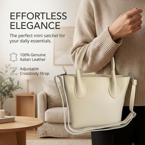 Perla Satchel Crossbody Mini Italian Leather Classy Purse | Italian Pebbled Leather, Small Structured Handbag, Top Handle, Crossbody Purse in Saudi Arabia