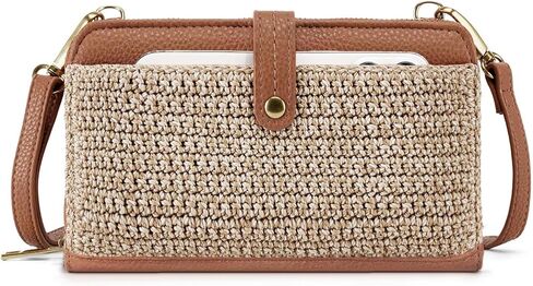 Woven Crossbody Purse for Women Crochet Cell Phone Purse with Built in Wallet Vintage Leather Wristlet Wallet in Saudi Arabia
