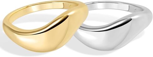 Stackable Gold Rings for Women Chunky Wave Dome Gold and Silver Two Tone Ring Gold Plated Dainty Pinky Thumb Stacking Rings Engagement Eternity Wedding Band Ring Size 4-9 in Saudi Arabia