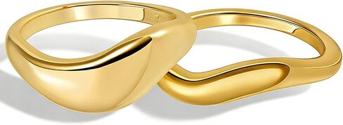 Stackable Gold Rings for Women Chunky Wave Dome Gold and Silver Two Tone Ring Gold Plated Dainty Pinky Thumb Stacking Rings Engagement Eternity Wedding Band Ring Size 4-9 in Kuwait