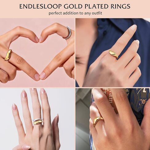 Stackable Gold Rings for Women Chunky Wave Dome Gold and Silver Two Tone Ring Gold Plated Dainty Pinky Thumb Stacking Rings Engagement Eternity Wedding Band Ring Size 4-9 in Kuwait