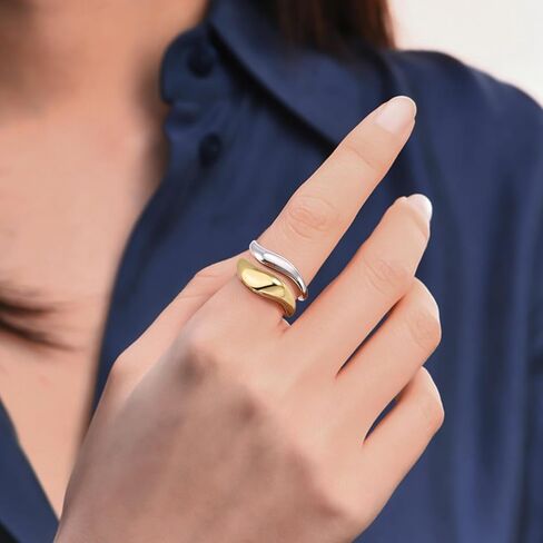 Stackable Gold Rings for Women Chunky Wave Dome Gold and Silver Two Tone Ring Gold Plated Dainty Pinky Thumb Stacking Rings Engagement Eternity Wedding Band Ring Size 4-9 in Kuwait