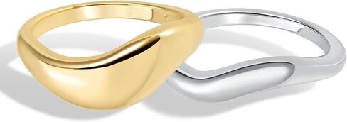 Stackable Gold Rings for Women Chunky Wave Dome Gold and Silver Two Tone Ring Gold Plated Dainty Pinky Thumb Stacking Rings Engagement Eternity Wedding Band Ring Size 4-9 in Kuwait