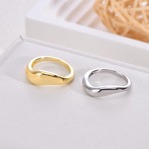 Stackable Gold Rings for Women Chunky Wave Dome Gold and Silver Two Tone Ring Gold Plated Dainty Pinky Thumb Stacking Rings Engagement Eternity Wedding Band Ring Size 4-9 in Kuwait