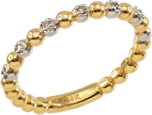 Fine 14k Two-Tone White and Yellow Gold Beaded Stackable Ring with Natural Diamonds in Saudi Arabia