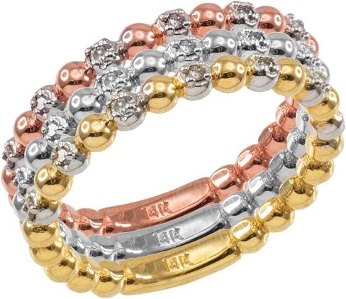 Fine 14k Two-Tone White and Yellow Gold Beaded Stackable Ring with Natural Diamonds in Saudi Arabia
