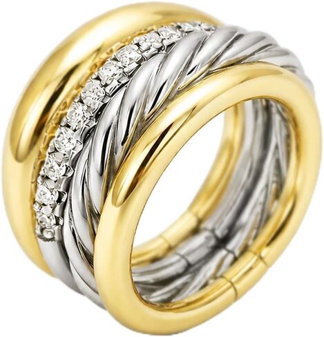 Stackable Rings for Women, Set of 4 Two Tone Gold and Silver Rings, Cubic Zirconia Stacking Ring Set, Fashion Statement Band Rings for Women, Sizes 6 7 8 in Saudi Arabia