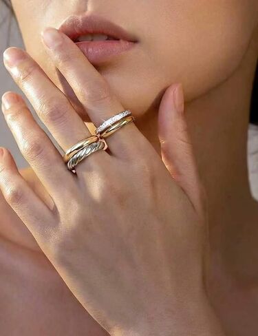 Stackable Rings for Women, Set of 4 Two Tone Gold and Silver Rings, Cubic Zirconia Stacking Ring Set, Fashion Statement Band Rings for Women, Sizes 6 7 8 in Saudi Arabia