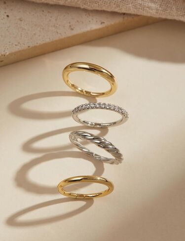 Stackable Rings for Women, Set of 4 Two Tone Gold and Silver Rings, Cubic Zirconia Stacking Ring Set, Fashion Statement Band Rings for Women, Sizes 6 7 8 in Saudi Arabia