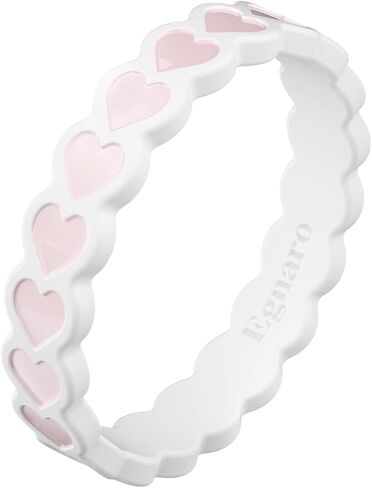 Egnaro Heart Design Silicone Statement Rings For Women, 4mm Wide 2mm Thin Stackable Rubber Wedding Bands for Workout, Travel, Comfort Daily Wear in Kuwait
