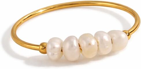 Baroque Freshwater Pearl Ring, 18K Gold Plated Stainless Steel, Minimalist Stackable Ring, Waterproof Tarnish Resistant, Gift for Women in Kuwait