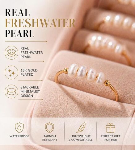 Baroque Freshwater Pearl Ring, 18K Gold Plated Stainless Steel, Minimalist Stackable Ring, Waterproof Tarnish Resistant, Gift for Women in Kuwait