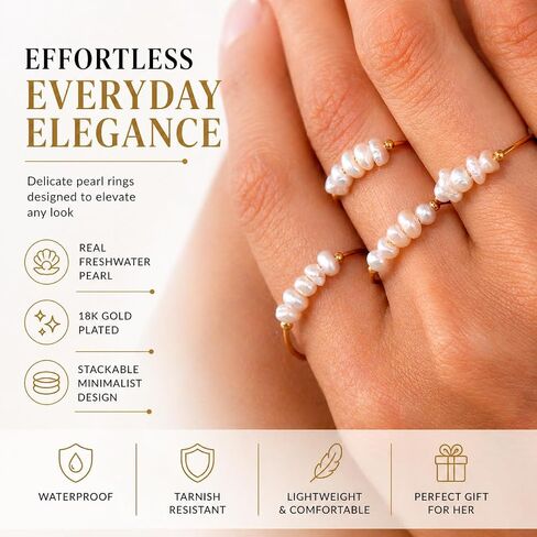 Baroque Freshwater Pearl Ring, 18K Gold Plated Stainless Steel, Minimalist Stackable Ring, Waterproof Tarnish Resistant, Gift for Women in Kuwait