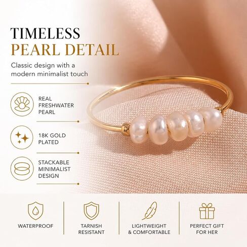 Baroque Freshwater Pearl Ring, 18K Gold Plated Stainless Steel, Minimalist Stackable Ring, Waterproof Tarnish Resistant, Gift for Women in Kuwait