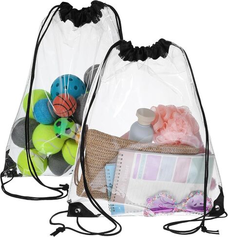 2 Pcs Clear Drawstring Bags, Waterproof Clear Drawstring Gym Bag for Gym Stadium, Ideal for Colleges Work Festivals Travel, PVC Material & Minimalist Style in Kuwait