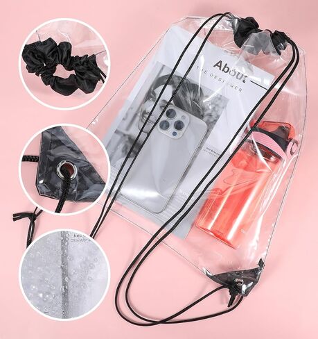 2 Pcs Clear Drawstring Bags, Waterproof Clear Drawstring Gym Bag for Gym Stadium, Ideal for Colleges Work Festivals Travel, PVC Material & Minimalist Style in Kuwait