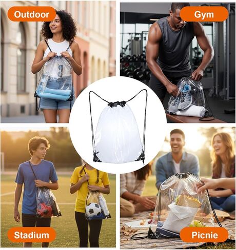 2 Pcs Clear Drawstring Bags, Waterproof Clear Drawstring Gym Bag for Gym Stadium, Ideal for Colleges Work Festivals Travel, PVC Material & Minimalist Style in Kuwait