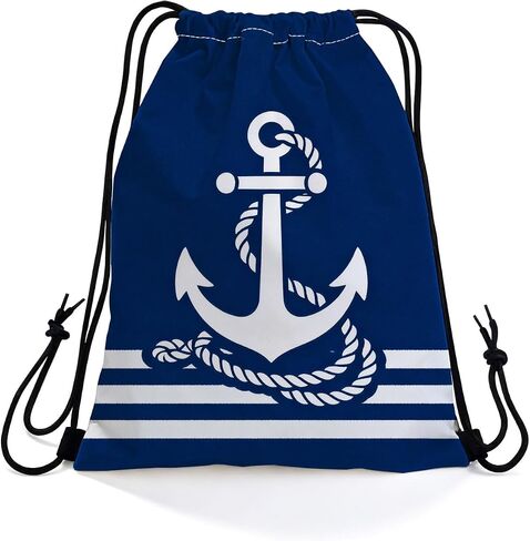 Anchor Drawstring Backpack with Dual-Sided Print, Adjustable Cord & Inner Zipper Pocket - Reusable Gym Beach Drawstring Bag for Men Women -2 in Kuwait