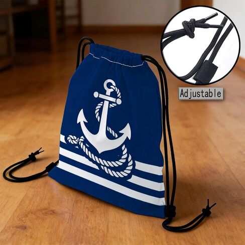 Anchor Drawstring Backpack with Dual-Sided Print, Adjustable Cord & Inner Zipper Pocket - Reusable Gym Beach Drawstring Bag for Men Women -2 in Kuwait