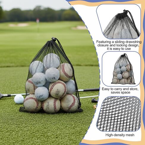 6 Pack Golf Ball Bag Small Mesh Bags Drawstring Nylon Mesh Drawstring Storage Bags, Golf Ball Pouch for Sports Equipment, Tennis, Beach, Travel Accessories in Kuwait