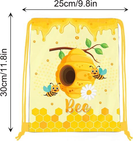 12 Pcs Bee Drawstring Bag Set, Honey-Print Non-Woven Backpacks & Storage Bags, Ideal for Travel, Fitness, and Daily Use, 3 Designs in Saudi Arabia