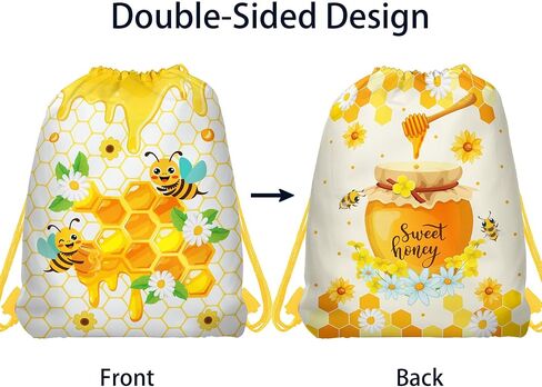 12 Pcs Bee Drawstring Bag Set, Honey-Print Non-Woven Backpacks & Storage Bags, Ideal for Travel, Fitness, and Daily Use, 3 Designs in Saudi Arabia