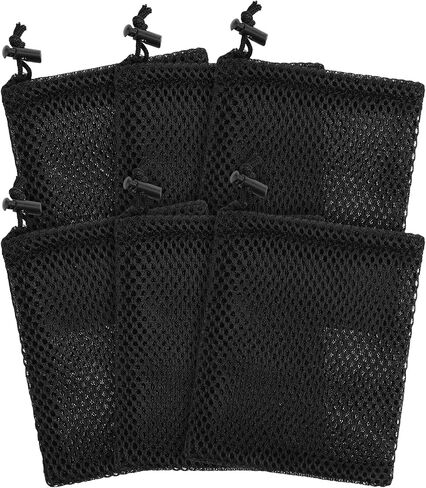 Lusofie 6 Pcs Mesh Drawstring Nylon Small Drawstring Pouch Black Small Storage Pouch for Cosmetic Jewelry Key Charger Mini Stuff, 5 x 3.5 Inch in Saudi Arabia